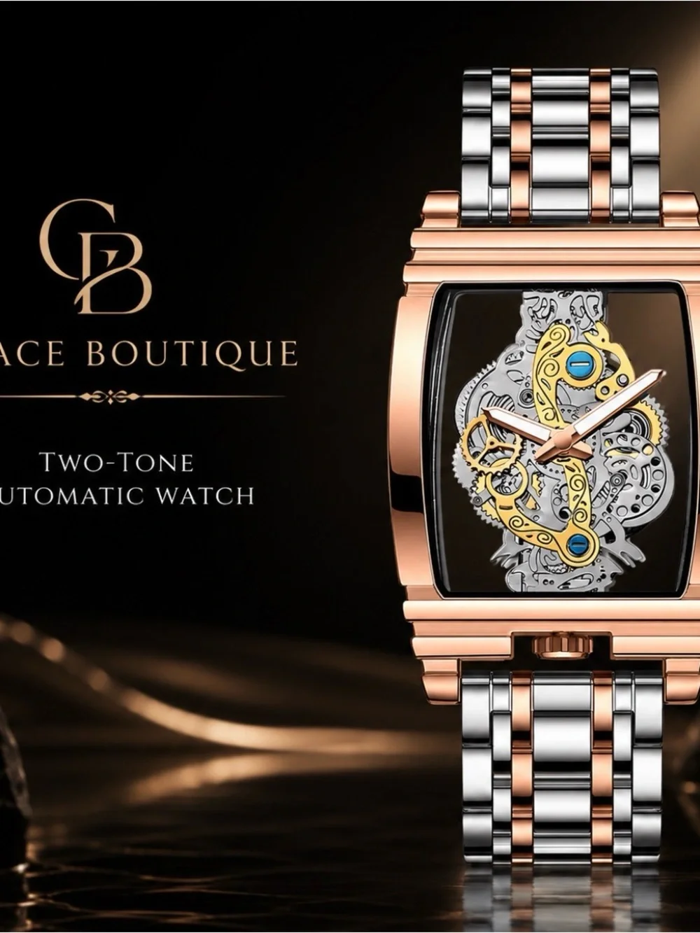 Grace Boutique Two-Tone Rose Gold & Silver Skeleton Watch